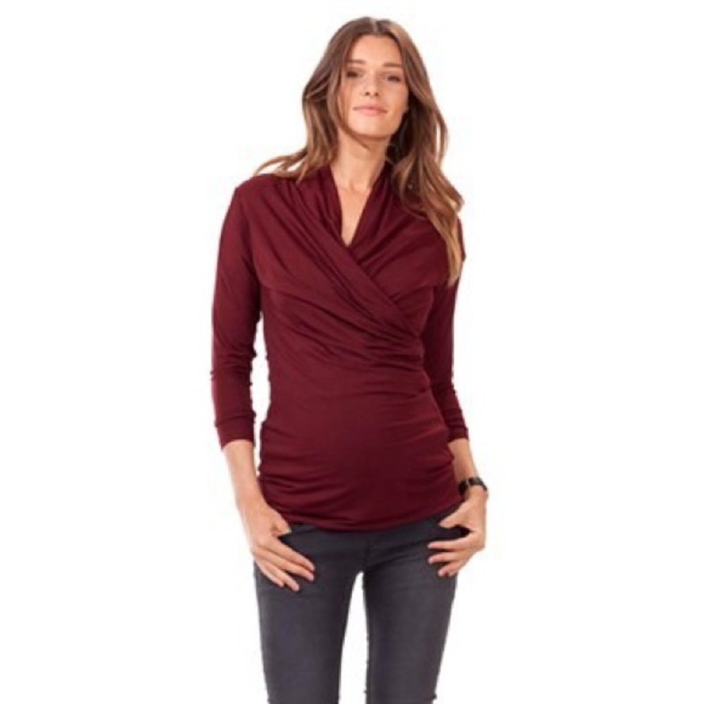 Isabella Oliver Burgundy faux wrap Nursing Top